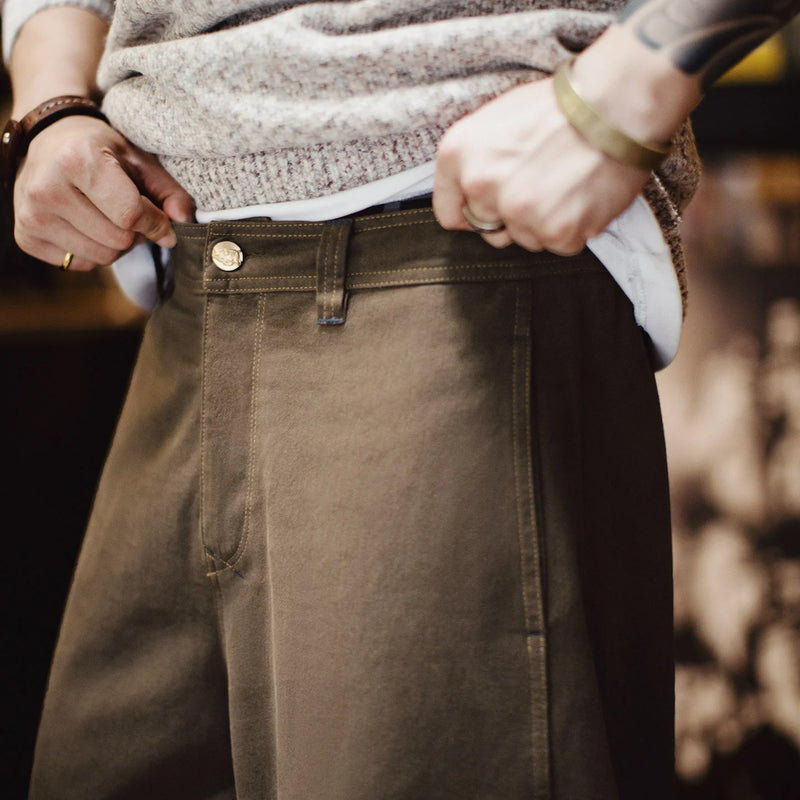 ខោ Maden សម្រាប់បុរស ខោជើងវែងពណ៌ Khaki ទម្ងន់ធ្ងន់ សម្រាប់ធ្វើការ ខោ Vintage Bootcut ខោជើងវែង ខោ Baggy Fit Casual Streetwear បែបអាមេរិកាំង Retro