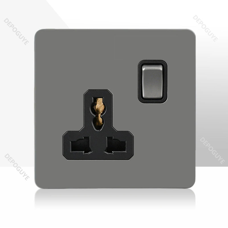 Retro Toggle Switch 1-4 Gang 2 Way Light Switch,EU French Plug Power Outlet Socket With Dual USB Stainless Steel Panel 86 Type