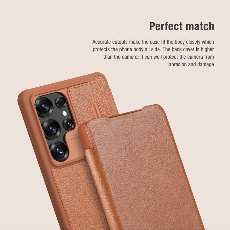 NILLKIN For Samsung Galaxy S25 Ultra Case Leather Qin Leather Case Sliding Camera Protection For Samsung S25/S25 Plus Flip Cover