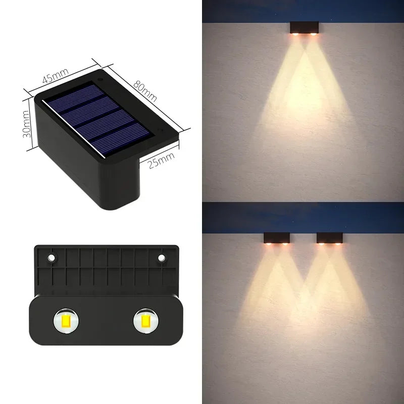 ភ្លើង LED ដើរដោយថាមពលព្រះអាទិត្យ 1/4 ដុំ ភ្លើងរានហាលខាងក្រៅ IP65 ចង្កៀងជញ្ជាំងការពារទឹកសម្រាប់ផ្ទះ ទីធ្លា ជណ្តើរ របង អាងហែលទឹក សួនច្បារ តុបតែងភ្លើងបំភ្លឺ