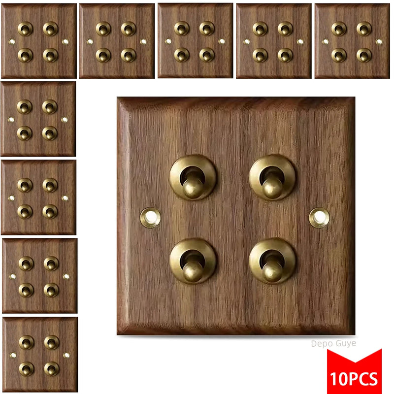 5/10 PCS Retro Europe Black Walnut Wall Toggle  LightSwitch Panel 1-4Gang 2Way Solid Wood,Antique Home Stay Switch