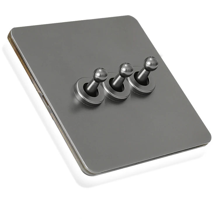 Retro Toggle Switch 1-4 Gang 2 Way Light Switch,EU French Plug Power Outlet Socket With Dual USB Stainless Steel Panel 86 Type