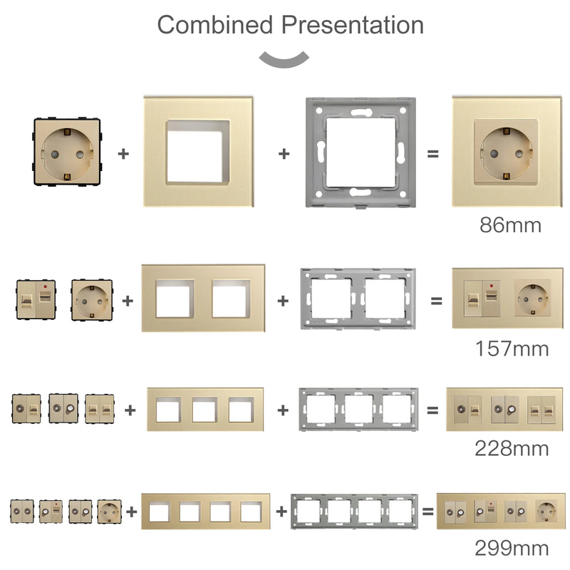 BSEED DIY Modules EU Glass Panel Double USB Socket Internet CAT5 RJ45 ST TV Power Socket Wall-Mounted Free Combination
