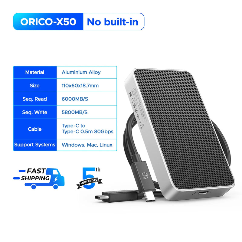ORICO 80Gbps Thunderbolt 5-Compatible SSD Enclosure with Fan Cooling JHL9480 Chip for 80Gbps USB4 M.2 NVMe for Macbook