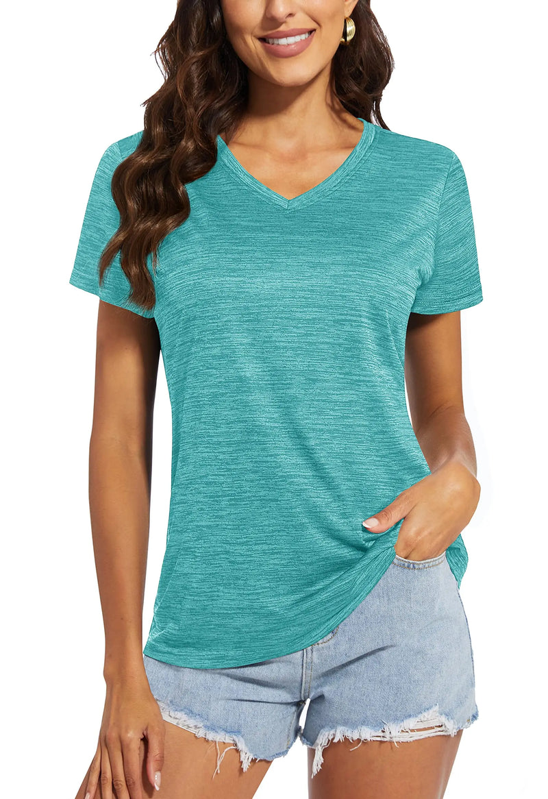 TACVASEN Moisture Wicking V Neck T-shirts Summer Quick Dry Shirts Womens Workout T-shirts Athlete Tops Lightweight Casual Tee