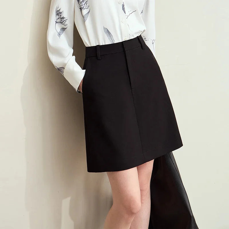 សំពត់ពាក់កណ្តាល Amii Minimalism សម្រាប់ស្ត្រី 2024 រដូវស្លឹកឈើជ្រុះថ្មី Old Money A-Line Retro Basic Blazer Mini Trendy Elegant Lady Skirt 12413017