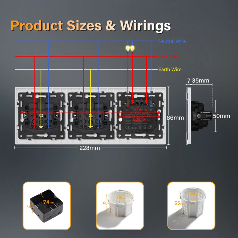 BSEED 1/2/3/4Gang 2Way WIFI Click Button Switch Double EU Socket Glass Panel LED Indicator Tuya Smart Life Alexa Voice Control