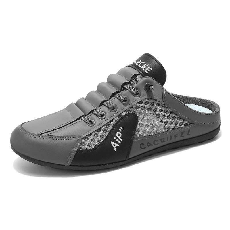 Men's Mules casual slippers summer breathable light soft-sole non-slip outdoor walking shoes fashion mesh comfort semi slippers
