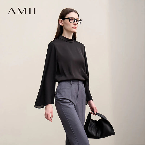 អាវស្រី Amii រដូវស្លឹកឈើជ្រុះឆ្នាំ ២០២៦ អាវថ្មីសម្រាប់ធ្វើដំណើរទៅធ្វើការឆើតឆាយ ក្រណាត់ចម្រុះ អាវ chiffon ដៃវែងរលុង សម្រាប់ស្ត្រី 12651018