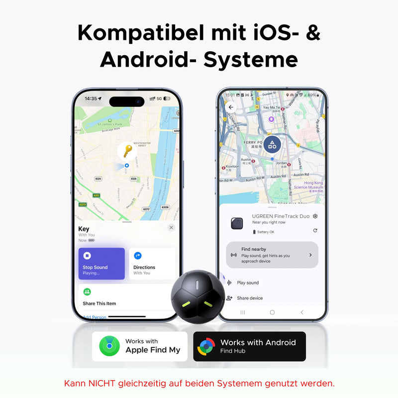 UGREEN FineTrack Mini Duo 2‑in‑1 Tracker, Smart Bluetooth Item Locator Tag For Apple Find My (iOS) & Find Hub App (Android)