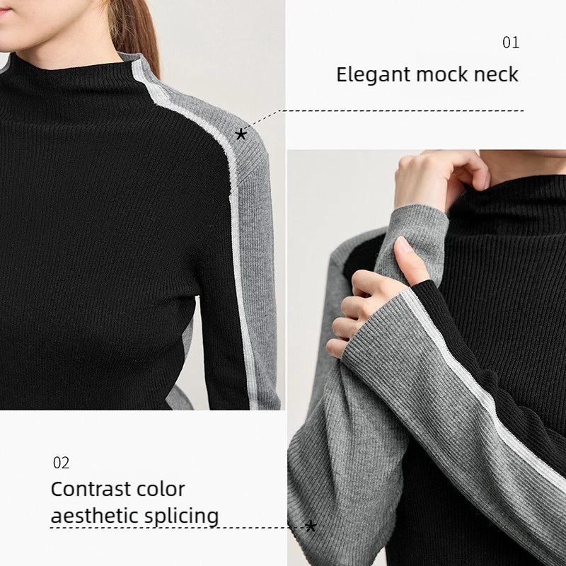 អាវយឺត Amii Pullover ឆ្នាំ ២០២៥ រដូវរងាថ្មីធម្មតាពាក់កណ្តាលកអាវខ្ពស់ស្លីមផ្ទុយស្រឡះអាវទ្រនាប់ស្ត្រី ១២៥២៤១១៩