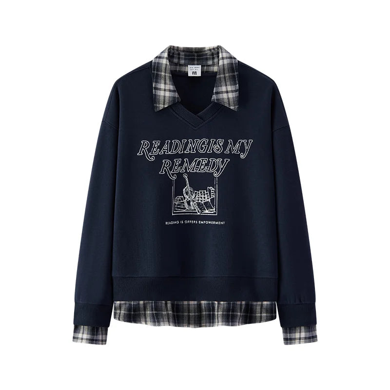 Semir Women Sweatshirt Fleece Lined Layered Look Turn Down Collar Retro Style 2026 Winter Warm Layer Everyday Wear