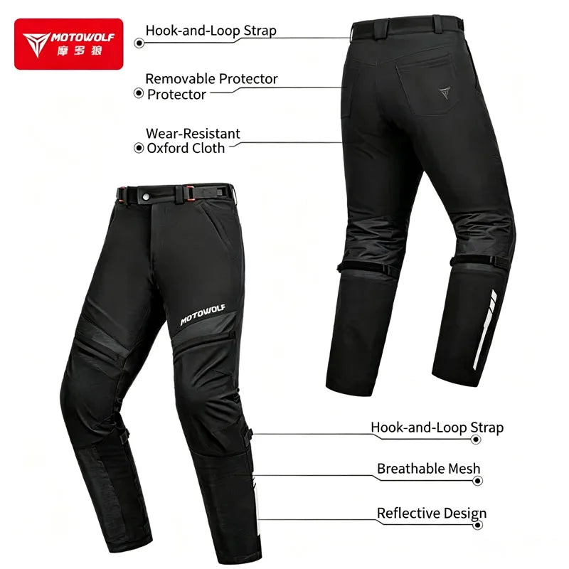 ខោជិះម៉ូតូរដូវក្តៅ Motowolf ខោម៉ូតូដែលមានវិញ្ញាបនបត្រ មានសំណាញ់ខ្យល់ចេញចូលបាន ប្រឆាំងនឹងរដូវស្លឹកឈើជ្រុះ ខោឆ្នូតឆ្លុះបញ្ចាំងសម្រាប់រដូវកាលទាំងបួន