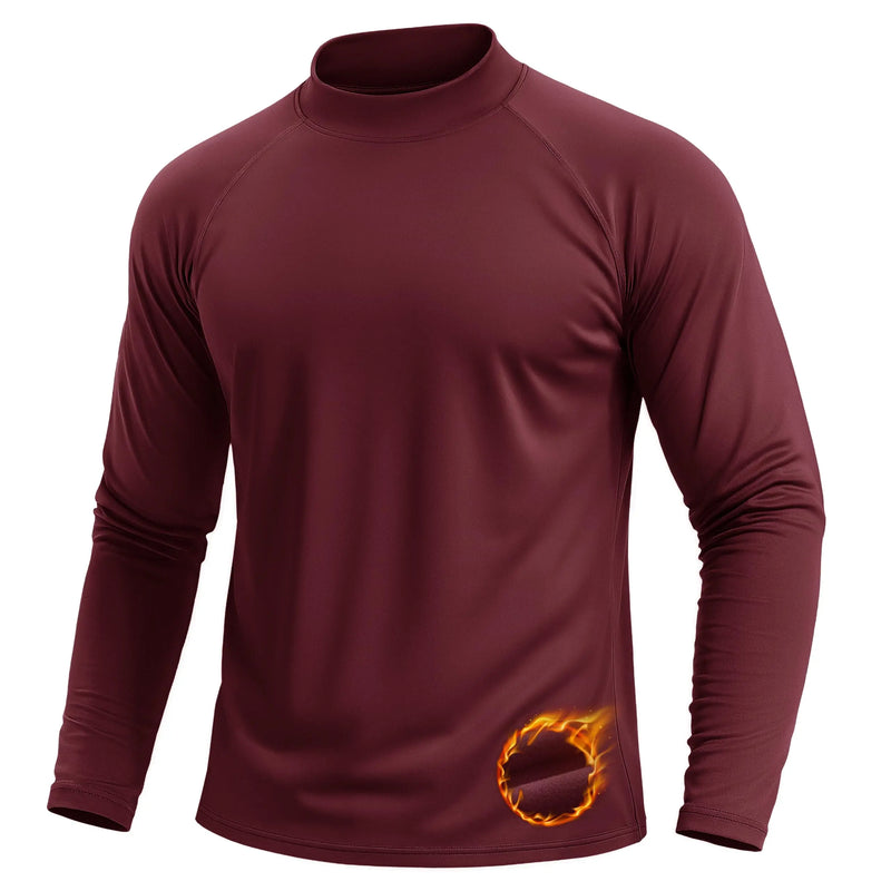 TACVASEN Men's Autumn And Winter Mock Neck Thermal T-shirts Fleece Lined Long Sleeves Stretchy Athletic Workout Base Layer Tops