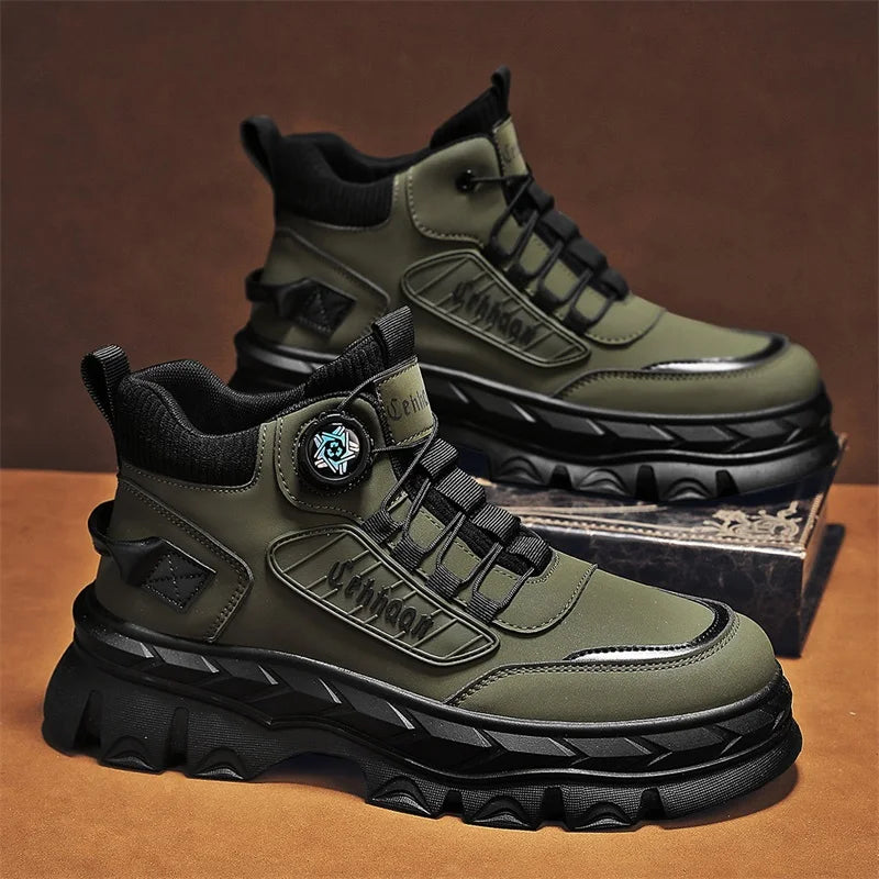 Mens High Top Boots 2025 Autumn New Thick Sole Leather Retro Style Work Boots Comfort Wear-resistant Outdoor Casual Ankle Boots