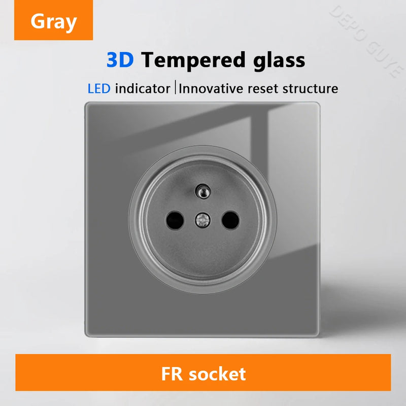 Wall Light Switch Panel LED Indicator UK EU FR Universal USB C Electrical Socket Piano Key Self-reset Wall Switches TV Computer