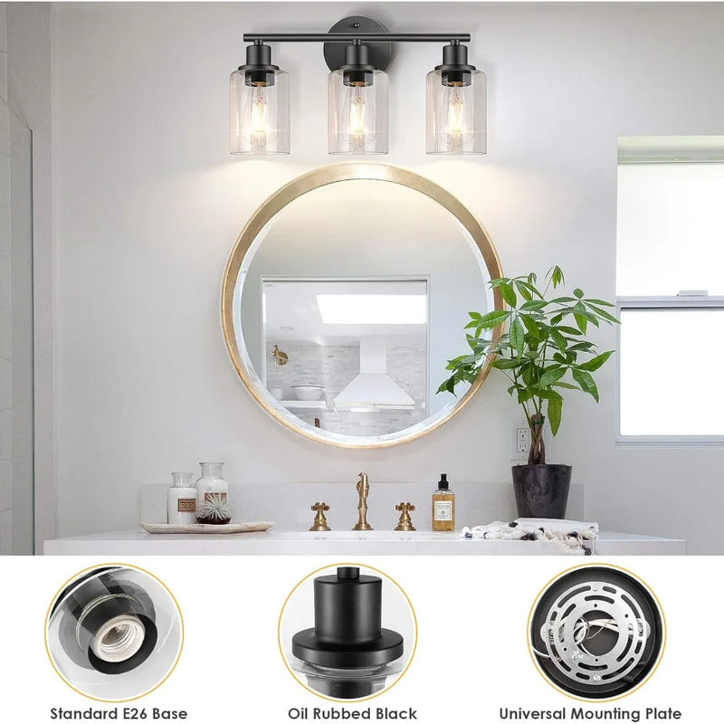 ចង្កៀងជញ្ជាំងទំនើប JOYINLED 3 អំពូល ពណ៌ខ្មៅស្រអាប់ ចង្កៀងជញ្ជាំងដែកផ្ទះកសិករ ជាមួយនឹងគ្រឿងតុបតែងលម្អកញ្ចក់ សម្រាប់បន្ទប់គេង ផ្ទះបាយ សាលធំ