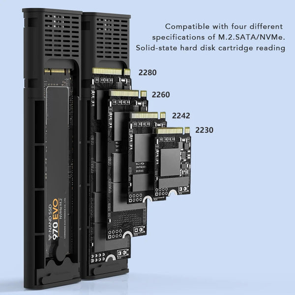 ប្រអប់ Blueendless Dual Bay M2 SSD ប្រភេទ C USB3.2 Gen2 10Gbps M.2 SATA NGFF Dual Protocol អាលុយមីញ៉ូម Alloy PCIe NVMe SSD Enclosure