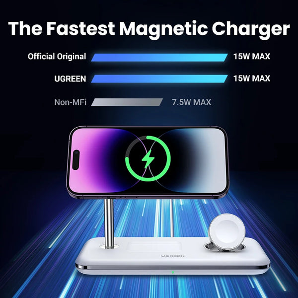 UGREEN MFi សម្រាប់ Magsafe 25W Wireless Charger Stand 15W 3-in-1 Charging Station សម្រាប់ iPhone 15 16 Pro Max សម្រាប់ Apple Watch AirPods