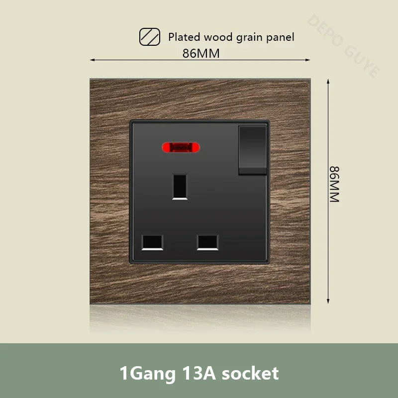 UK 18W Type-C Quick charge Dual Power Outlet,Universal Retro Wood Grain Electrical USB Socket,220V Electrical  Wall Light Switch