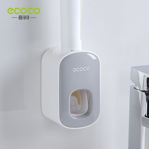 Ecoco Automatic Toothpaste Dispenser Toothpaste Squeezers Dust-proof Toothbrush Holder Wall Mount Stand Bathroom Accessories Set grey