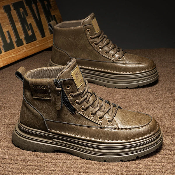 Men's Boots Four Season New Soft-Sole Anti-Slip Casual Boots Fashion Youth Joker Outdoor Work Boots Retro British High-Top Boots