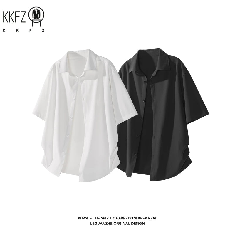 Mens Lightweight Loose Short Sleeve Shirt Lapel Collar Full Button Design Suitable For Vacation Hangout And Leisure Scenes