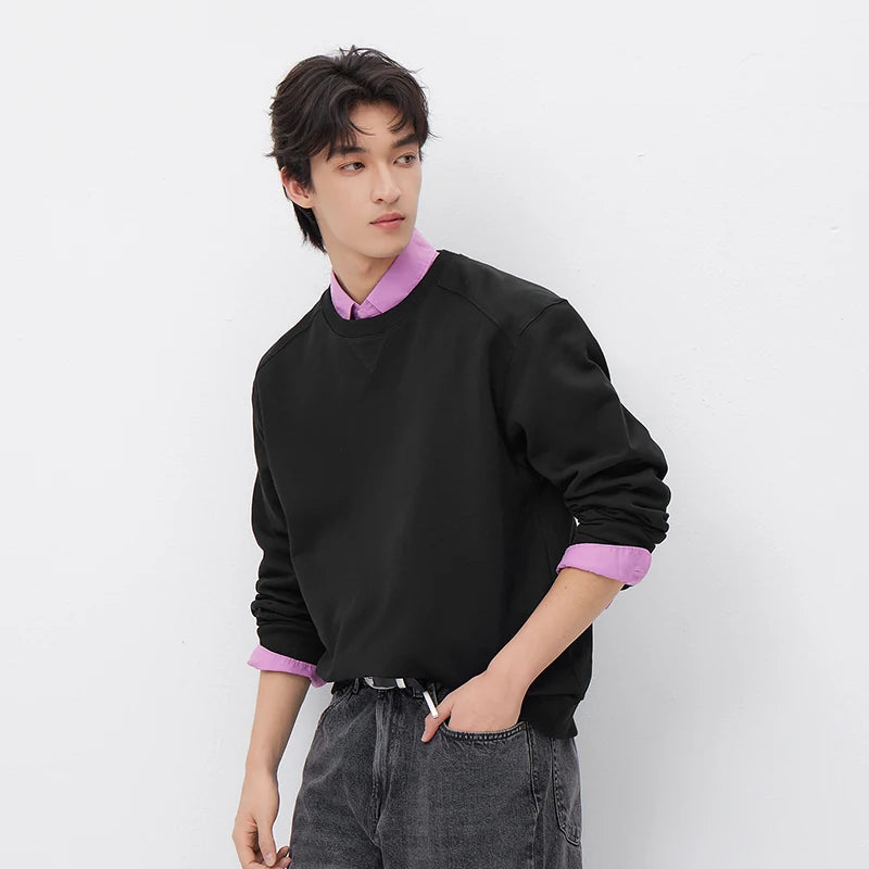 Semir Versatile Hoodie Men Spring Solid O Neck Long Sleeve Soft Comfortable Casual Basic Layer Daily Top
