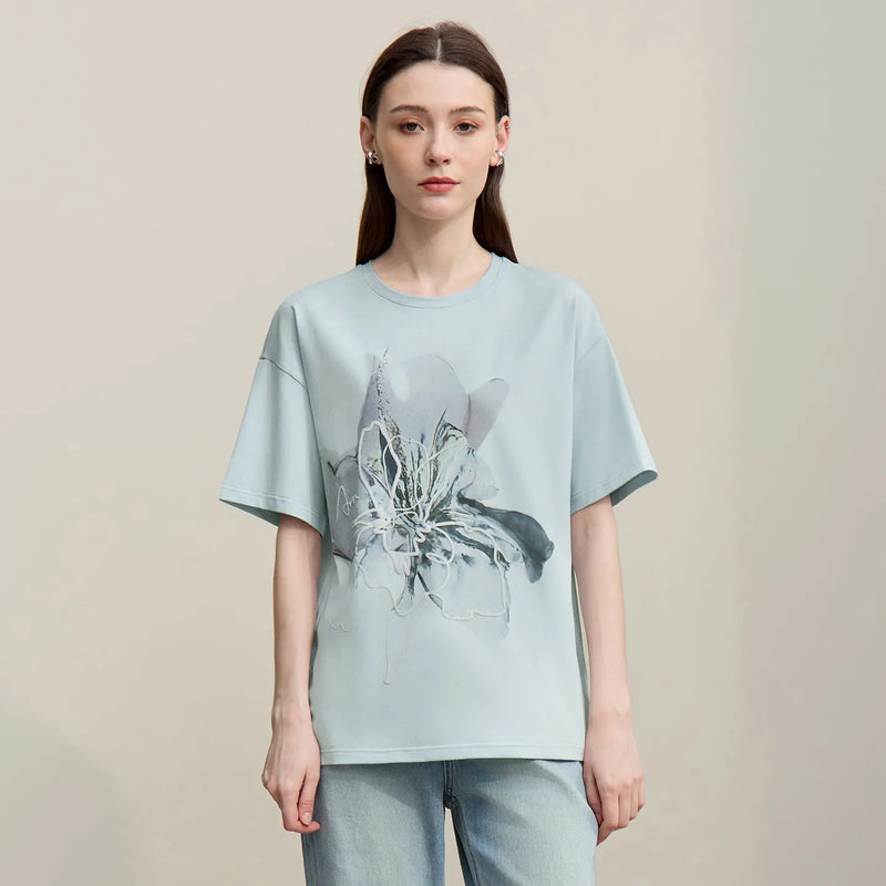 Amii Women's T-shirt Crew Neck Drop Shoulder Short Sleeve Tee 2026 Summer New Soft Cotton Blend Casual Loose Fit Top 12642017