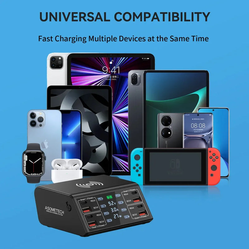 ឆ្នាំងសាកឥតខ្សែ 100W QC PD3.0 USB ឆ្នាំងសាកឥតខ្សែ សាកលឿន 8 រន្ធ ឆ្នាំងសាកលឿន សម្រាប់ iPhone 12 13 Xiaomi