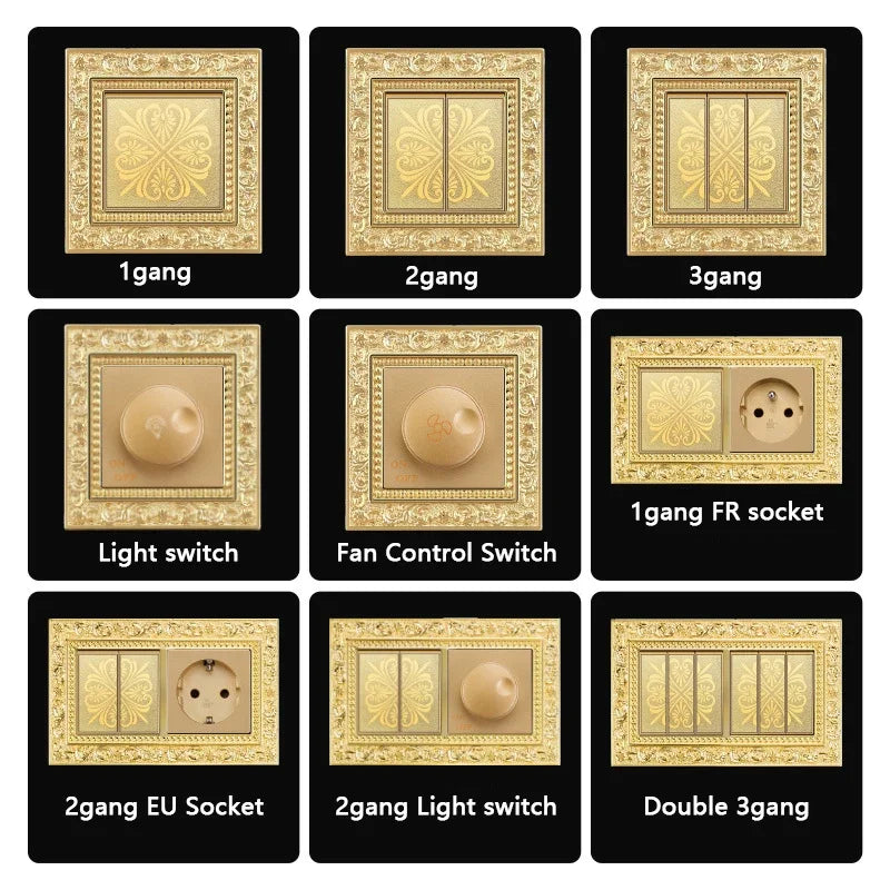 Luxury Vintage Push Button Switch 1/2/3/Gang 2Way,EU France Standard copper Wall socket,Universal light home switch power outlet