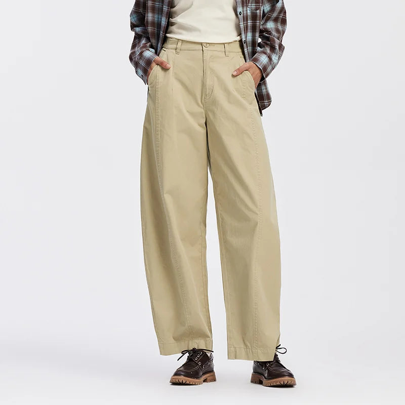 Semir Women Pants Washed Brushed Curved Barrel Leg Elastic Waist Loose Casual Autumn Trousers Daily Wear 2026