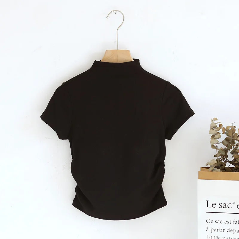 Modal Turtleneck Short Sleeves Chest Pad Base Shirt Women's Slim Underwear Spring and Summer Sleepwear Pajamas One Piece Top