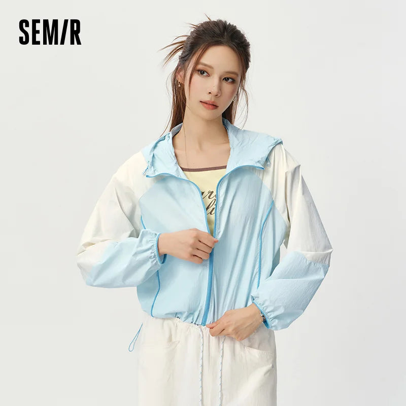 Semir Women Jacket Color Block UV Protection Cool Feeling Loose Short Length Fresh Trendy 2026 Summer Fashion Top