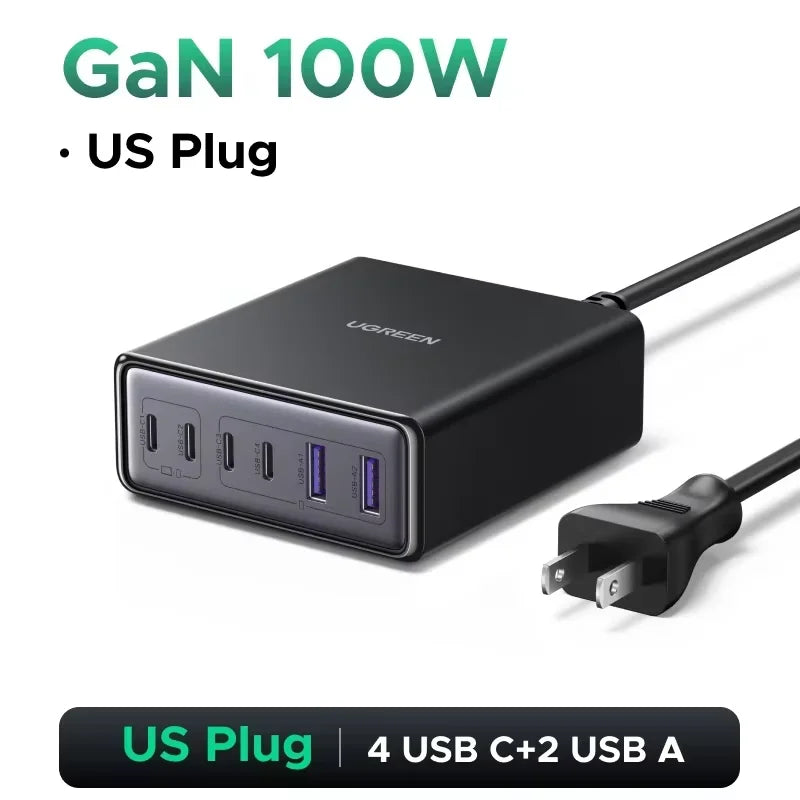 UGREEN 65W 100W GaN Charger PPS QC4.0 PD3.0 For iPhone18 17 16 Pro Xiaomi Samsung Tablet Macbook Air iPad 5 IN 1 Desktop Charger
