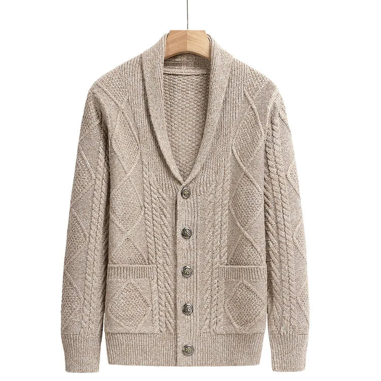 New Men's Knitted Cardigan, Youth Lapels Long Sleeve Coat, Men's Sweater Casual, Camel Black Gray Warm Sweater