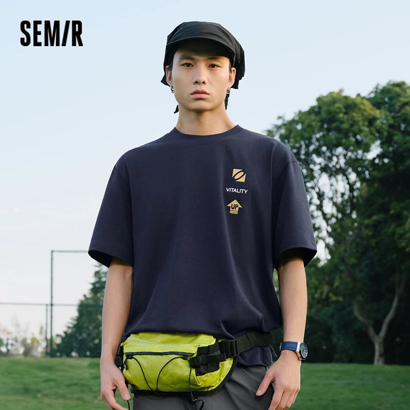 Semir Mens Tshirt 2026 Pure Cotton Knitted Number Printed Light Sports Style Casual Fashion Soft