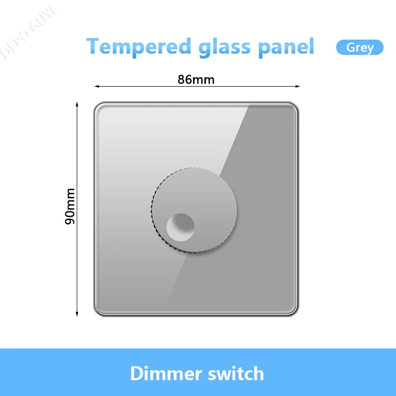 86 Type EU UK Standard Single Dimmer Switch Knob Wall Light Switch Black/White/Grey/Gold Glass Panel Speed Fan Contro Switch