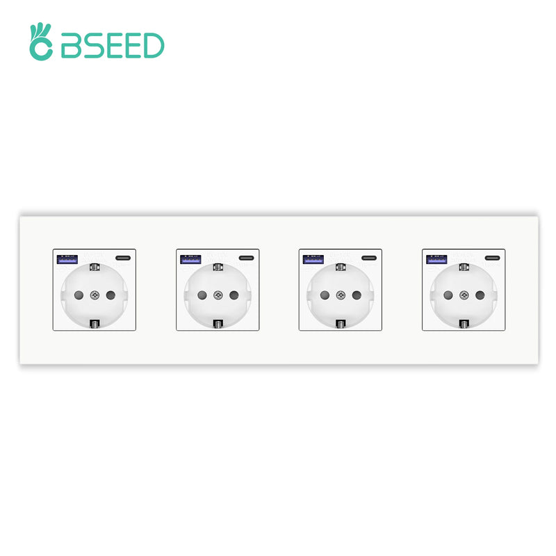 BSEED Single Wall Socket USB Type-C Fast Phone Charge Port Socket 20W Triple Power Plugs Plastic Panel Four Frame Outlets