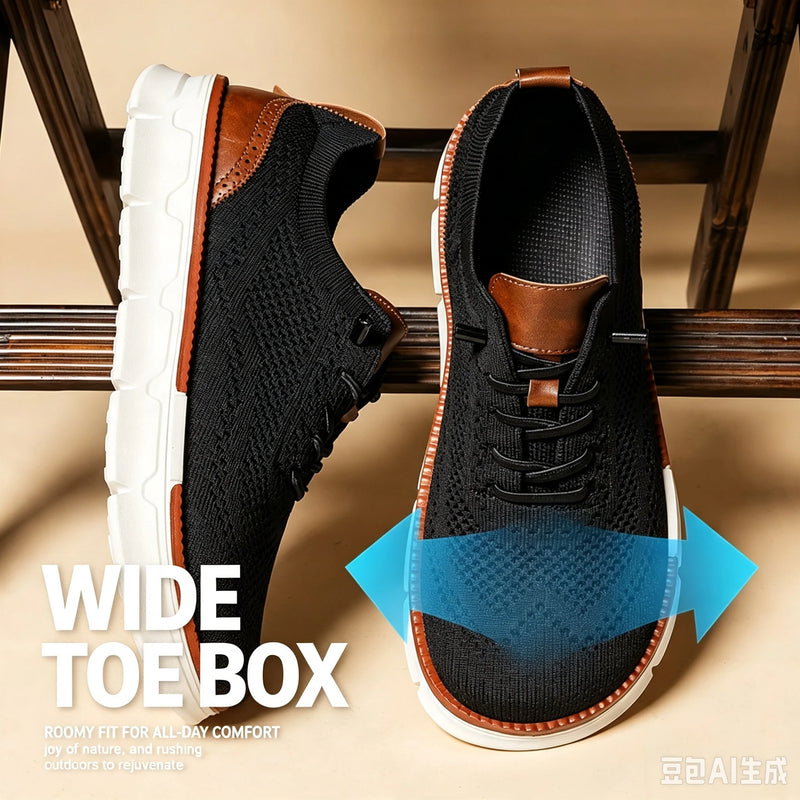 Wide Toe Men Breathable Knit Oxford Shoes Slip on Business Platform Sneakers Comfort Walking Shoes for Wide Feet & Swollen Feet