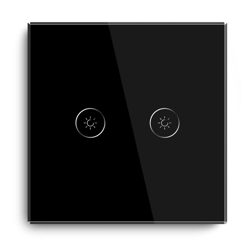 BSEED Touch Dimmer Switch 2Gang 1Way LED Dimmable Wall Light Switch Crystal Glass Panel Blue Backlight Memory Function