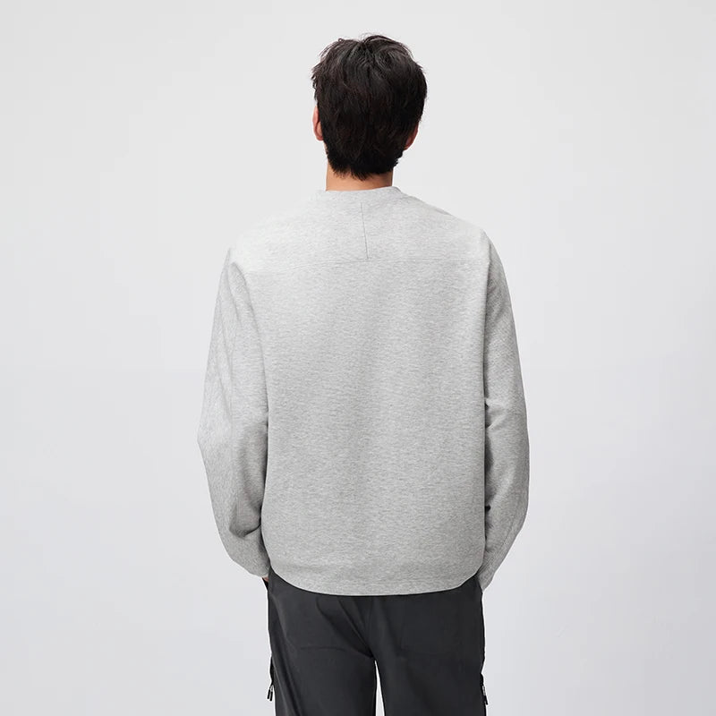 Semir Men Tshirt Long Sleeve Half Placket Textured Crew Neck Knit 2026 Autumn Couple Letter Print Casual Top Daily Wear