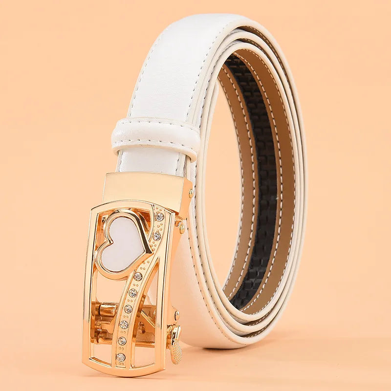 Red Women's Automatic Buckle Belt, Fashion Casual Belts Cinturon Male Waistband White Black 90cm-115cm