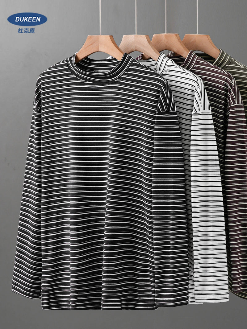 DUKEEN 300G Heavyweight Men's Dralon Thermal Undershirts Winter Mock Turtleneck Striped Inner Layer Long Sleeve T Shirts for Men