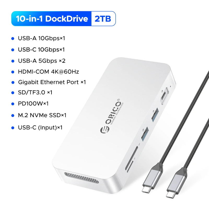 ORICO DataLink PSSD 2TB External SSD Docking Station Type C to HDMI-compatible Adapter 4K@60Hz USB3.2 Gen2 HUB for MacBook