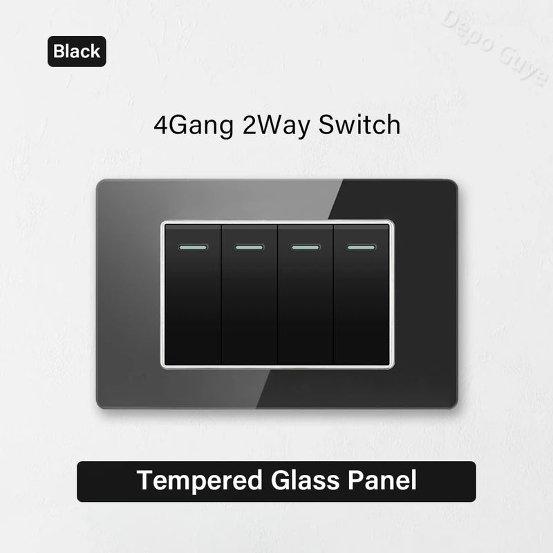 Type 118 Black Tempered Glass Panel EU Wall Light Switch,Europe Wall Socket With USB Type-c 18W Quick Charge Outlet 118*75mm