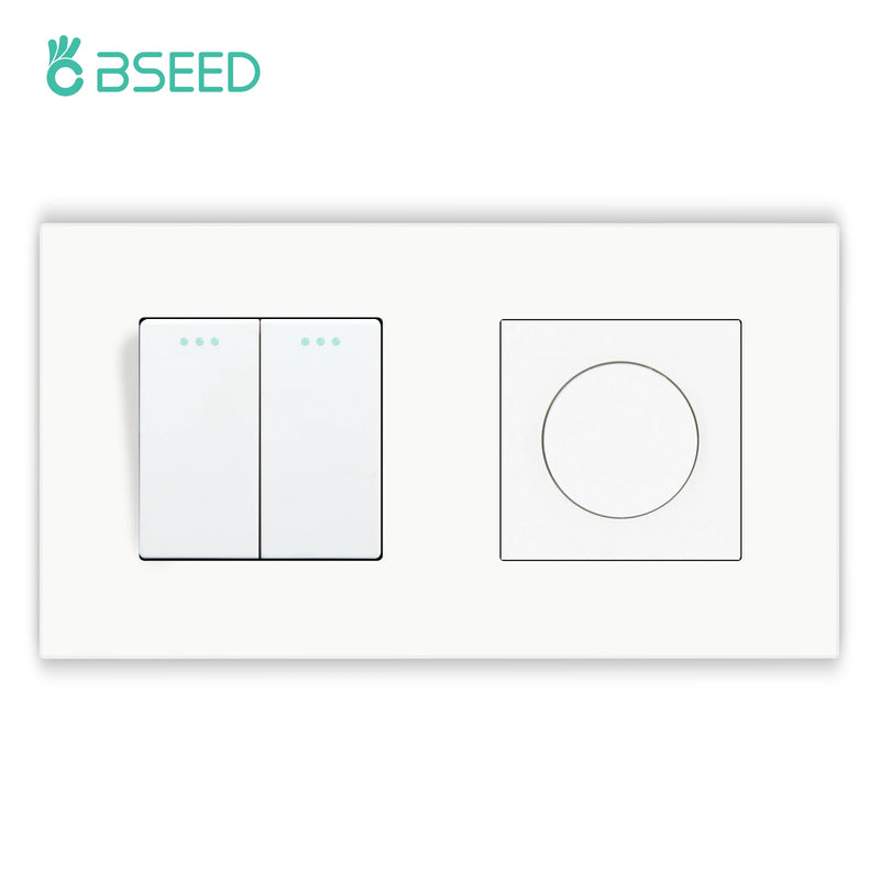 BSEED Mechanical Button Switch 1/2/3Gang 1Way Plus Knob Switch LED Dimmer Light Switch Plastic Frame Wall Light Switch On Off