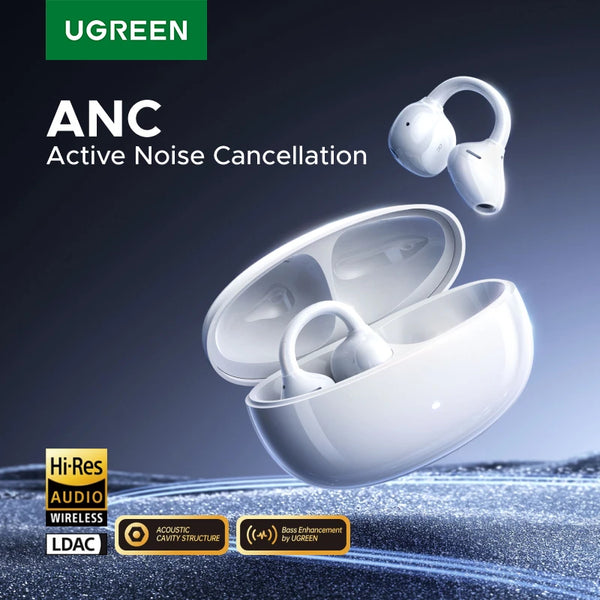 UGREEN ClipBuds Open Ear Wireless Headphones Bluetooth Earphones ANC Dual-feedback Active Noise Cancellation, 32 Hours Playtime