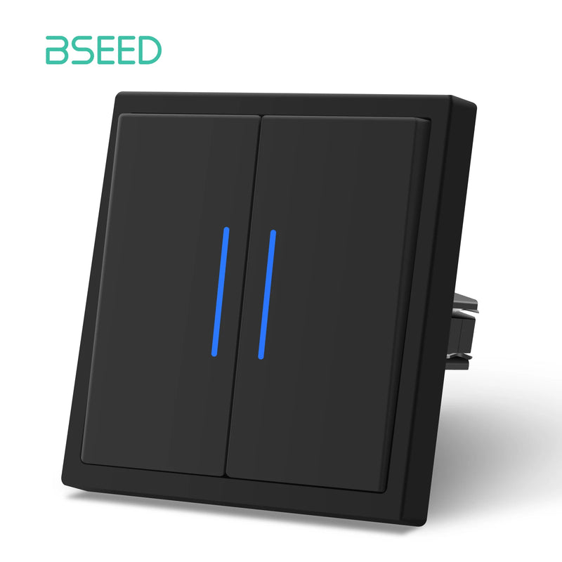 BSEED Button Switch 1/2Gang 1Way Wall Power Socket Wall Light Switch With LED Indicator Plastic Frame Switch Black Color