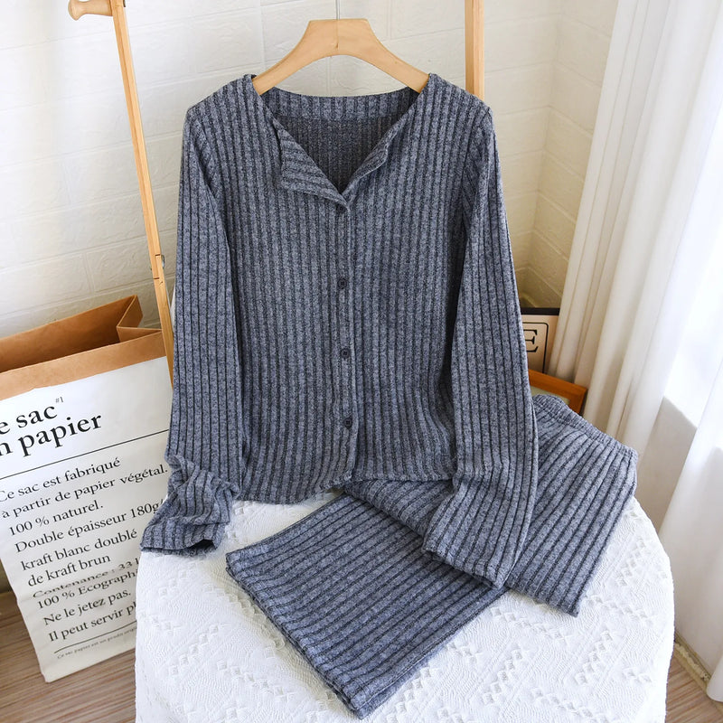 Breast Pad Long Sleeve Tops Pant Pajama Set Korean Plush Autumn Winter Home Suit Casual Slim Long Sleeve Sleepwear Pijama Women